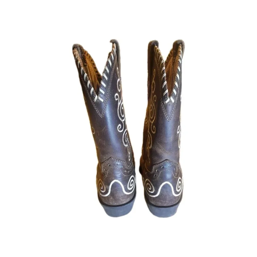 ARIAT 4LR YOUTH WESTERN LEATHER BROWN BOOTS, SIZE 13.5 Youth
